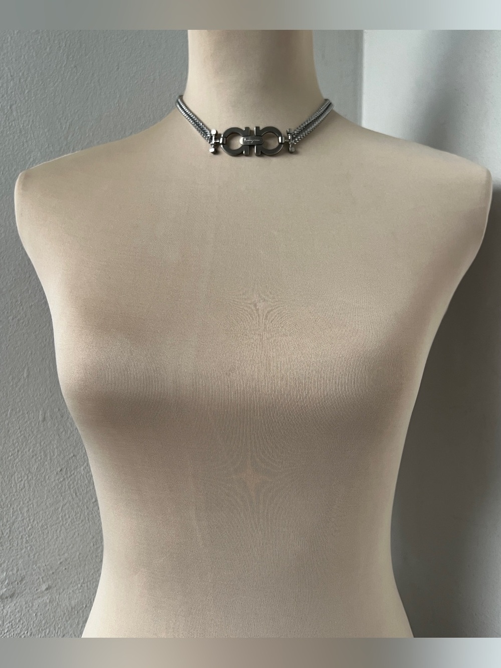 Custom Ferragamo Gancini Hardware Necklace Silver Multi-strand Chain 14.5-15.5” - Picture 3 of 9